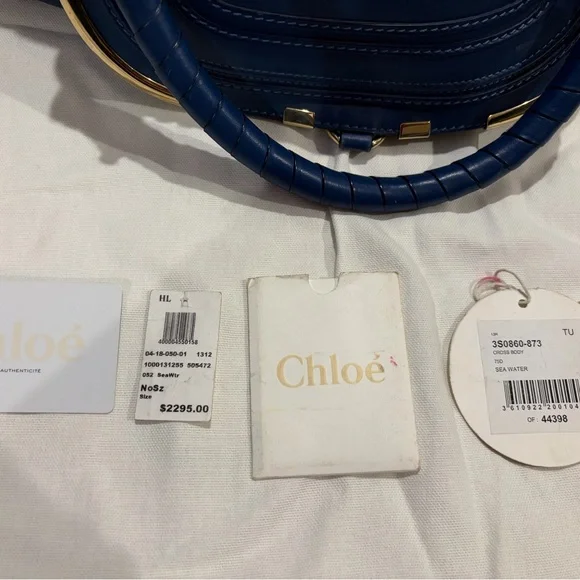 Chloe Marcie Satchel Navy Shoulder Bag with Gold Details